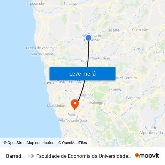 Barradas I to Faculdade de Economia da Universidade do Porto map