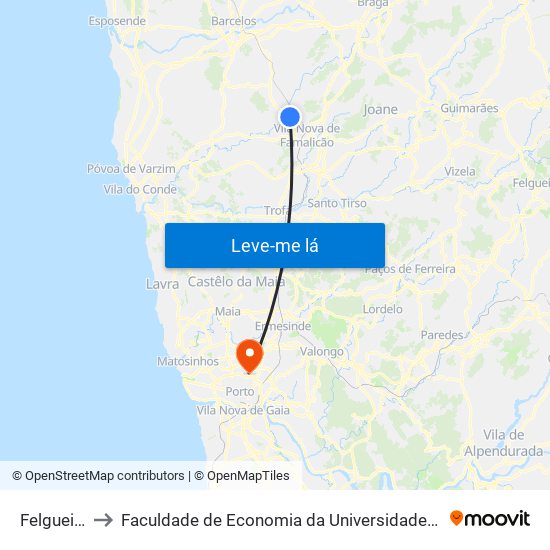 Felgueiras to Faculdade de Economia da Universidade do Porto map