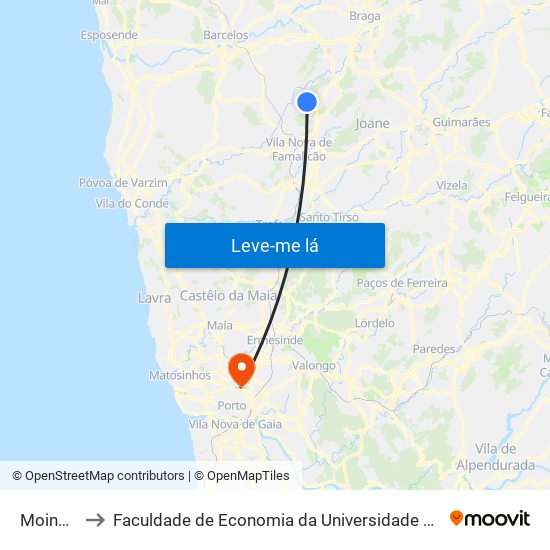 Moinhos to Faculdade de Economia da Universidade do Porto map