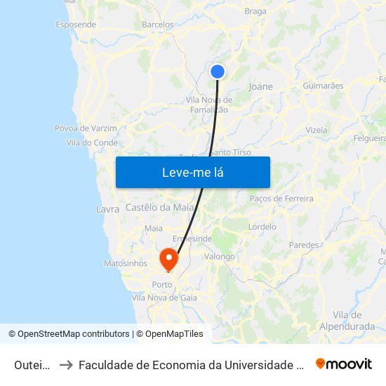 Outeiros to Faculdade de Economia da Universidade do Porto map