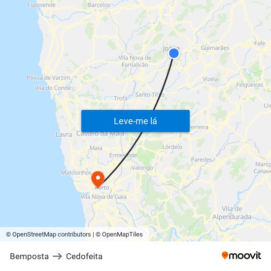 Bemposta to Cedofeita map