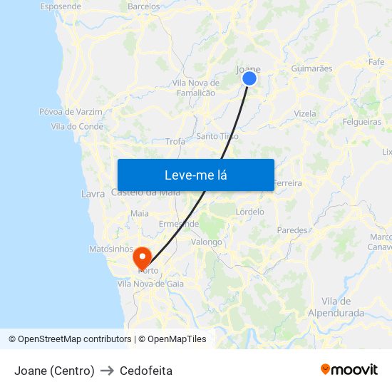 Joane (Centro) to Cedofeita map