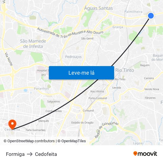 Formiga to Cedofeita map