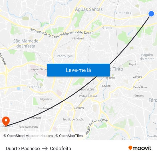 Duarte Pacheco to Cedofeita map