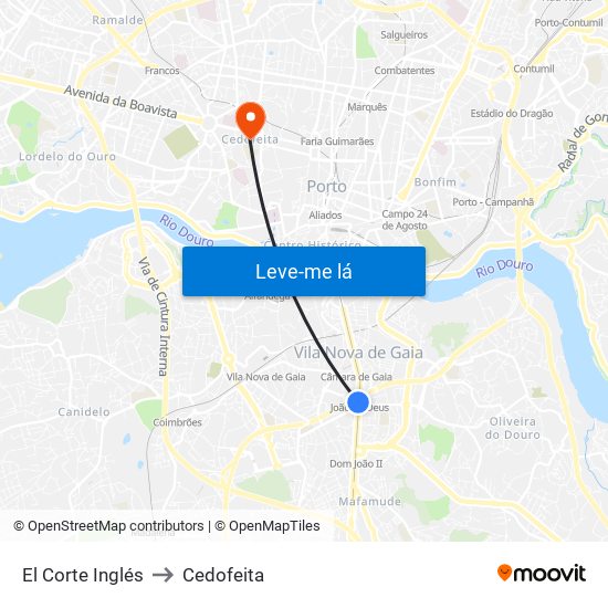 El Corte Inglés to Cedofeita map
