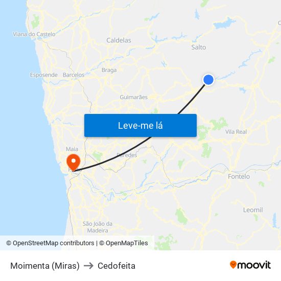 Moimenta (Miras) to Cedofeita map