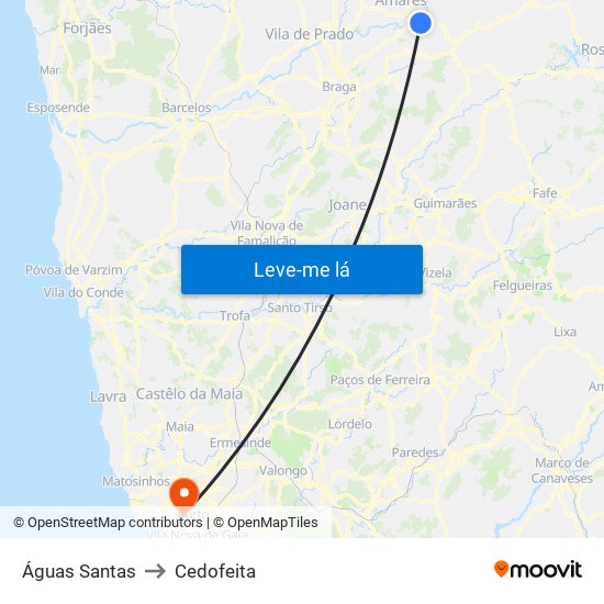 Águas Santas to Cedofeita map