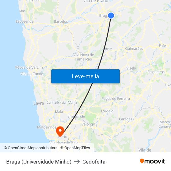 Braga (Universidade Minho) to Cedofeita map