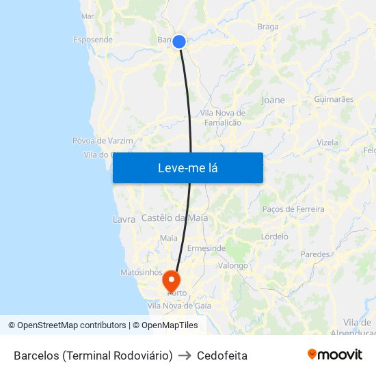 Barcelos (Terminal Rodoviário) to Cedofeita map