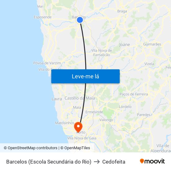 Barcelos (Escola Secundária do Rio) to Cedofeita map