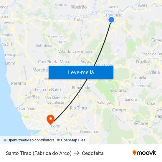 Santo Tirso (Fábrica do Arco) to Cedofeita map