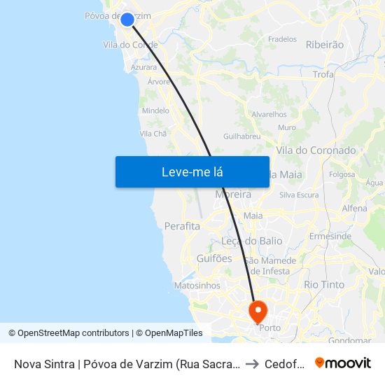 Nova Sintra | Póvoa de Varzim (Rua Sacra Família) to Cedofeita map