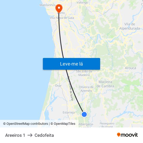Areeiros 1 to Cedofeita map