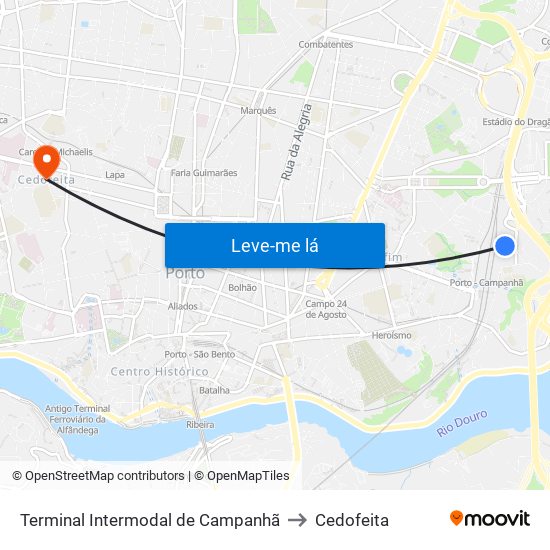 Terminal Intermodal de Campanhã to Cedofeita map