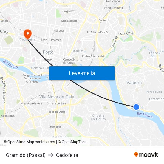 Gramido (Passal) to Cedofeita map