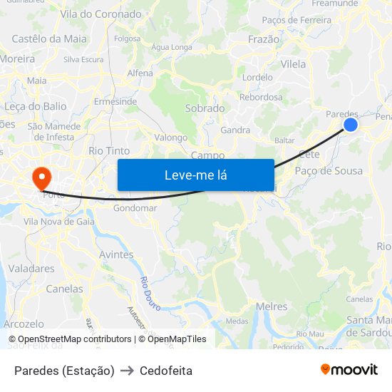 Paredes (Estação) to Cedofeita map