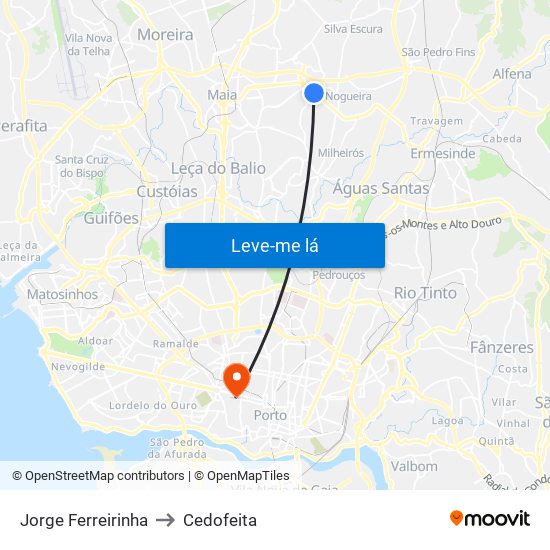 Jorge Ferreirinha to Cedofeita map