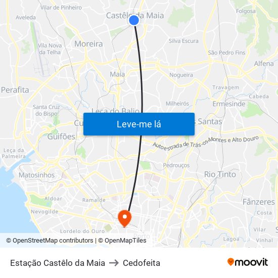 Estação Castêlo da Maia to Cedofeita map