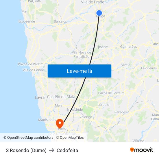 S Rosendo (Dume) to Cedofeita map