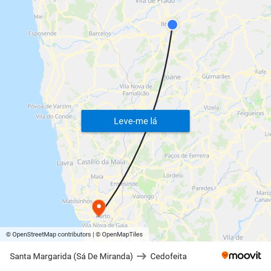 Santa Margarida (Sá De Miranda) to Cedofeita map