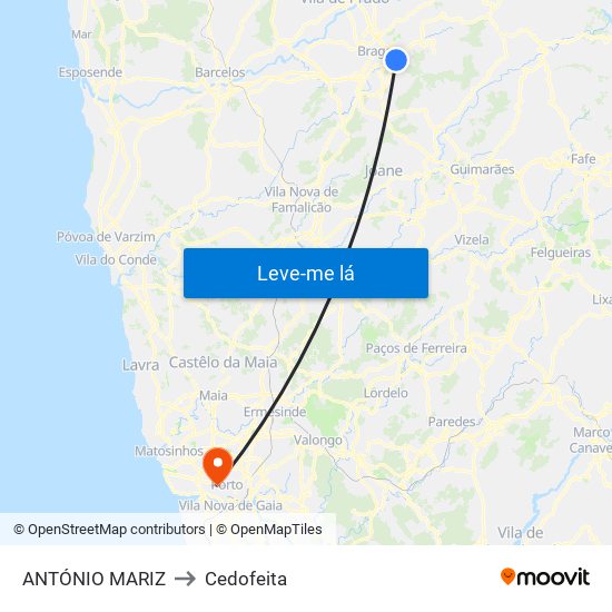 António Mariz to Cedofeita map