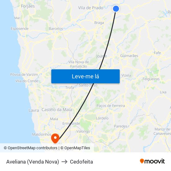 Aveliana (Venda Nova) to Cedofeita map