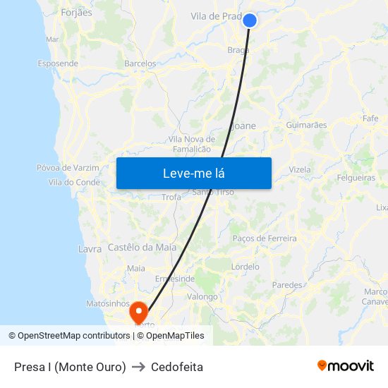 Presa I (Monte Ouro) to Cedofeita map