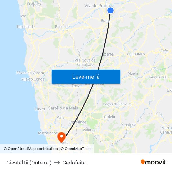 Giestal Iii (Outeiral) to Cedofeita map