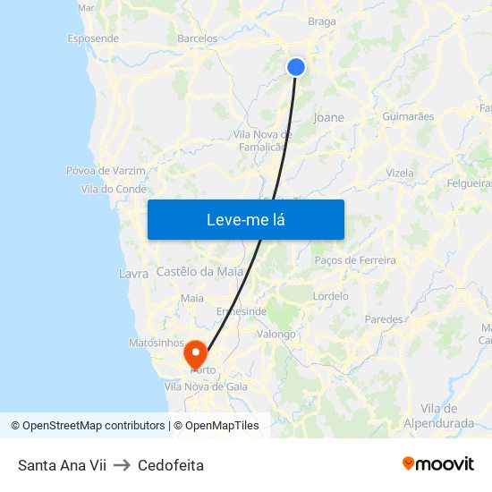 Santa Ana Vii to Cedofeita map