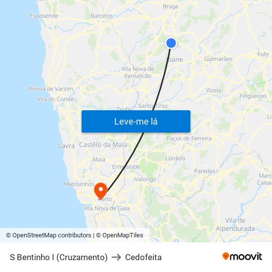 S Bentinho I (Cruzamento) to Cedofeita map