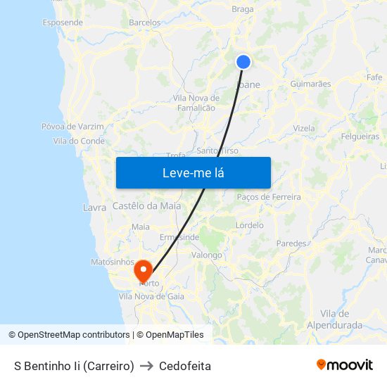 S Bentinho Ii (Carreiro) to Cedofeita map