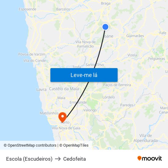 Escola (Escudeiros) to Cedofeita map