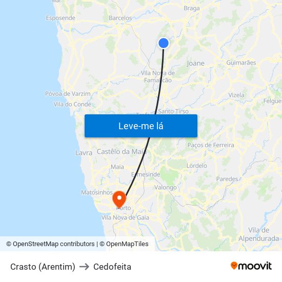 Crasto (Arentim) to Cedofeita map