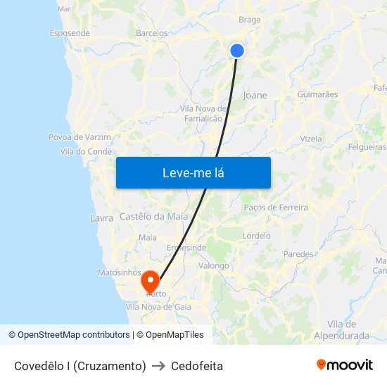 Covedêlo I (Cruzamento) to Cedofeita map