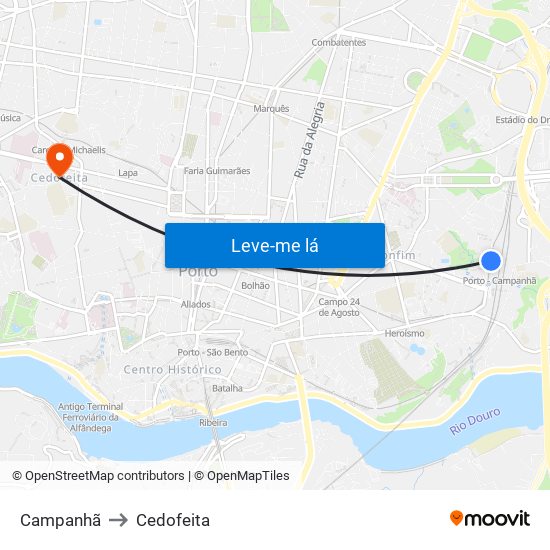 Campanhã to Cedofeita map