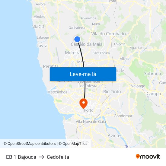 EB 1 Bajouca to Cedofeita map