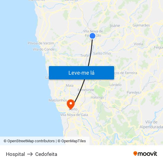 Hospital to Cedofeita map