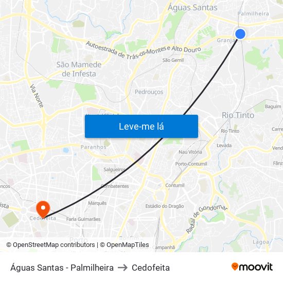 Águas Santas - Palmilheira to Cedofeita map
