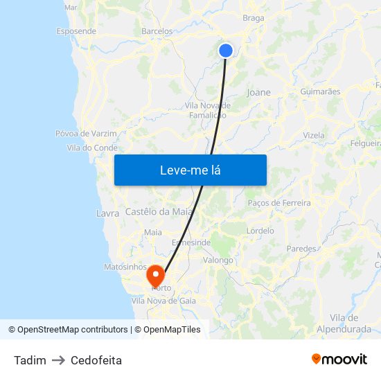 Tadim to Cedofeita map