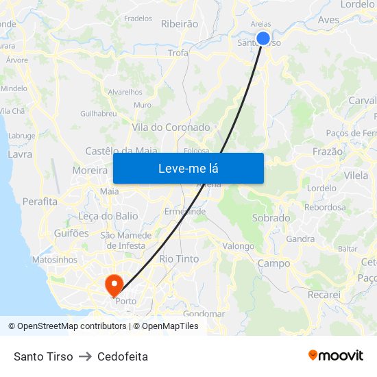 Santo Tirso to Cedofeita map