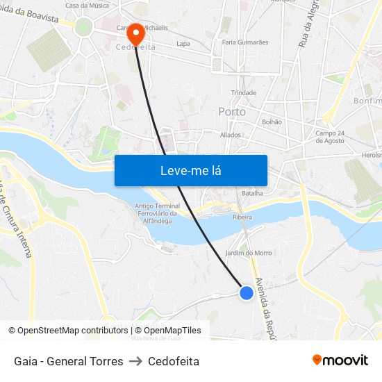 Gaia - General Torres to Cedofeita map
