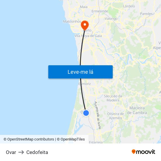 Ovar to Cedofeita map
