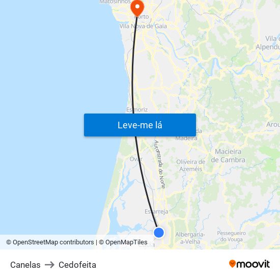 Canelas to Cedofeita map