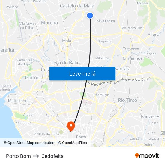 Porto Bom to Cedofeita map