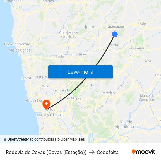 Rodovia de Covas (Covas (Estação)) to Cedofeita map