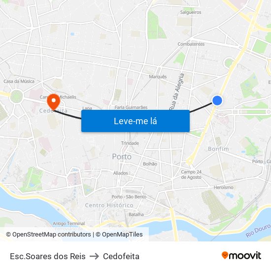 Esc.Soares dos Reis to Cedofeita map