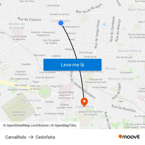 Carvalhido to Cedofeita map
