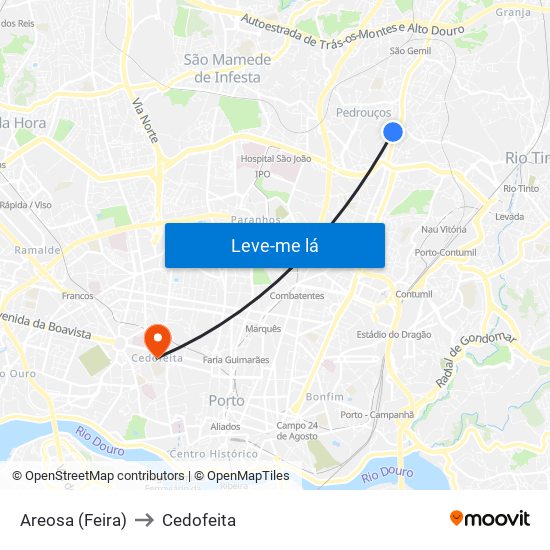 Areosa (Feira) to Cedofeita map