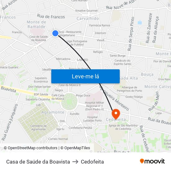 Casa de Saúde da Boavista to Cedofeita map