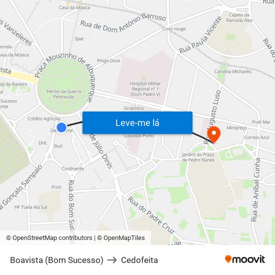 Boavista (Bom Sucesso) to Cedofeita map